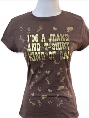 No Boundaries Brown Tee with Metallic Gold Graphic
